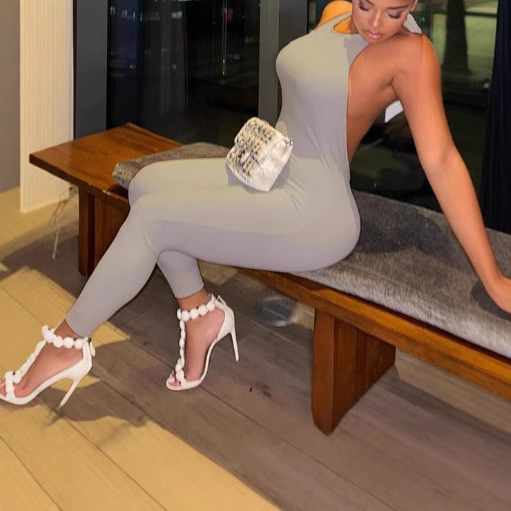 Damen Eleganter Einteiler mit tiefem Rückenausschnitt und asymmetrischem Design R&B