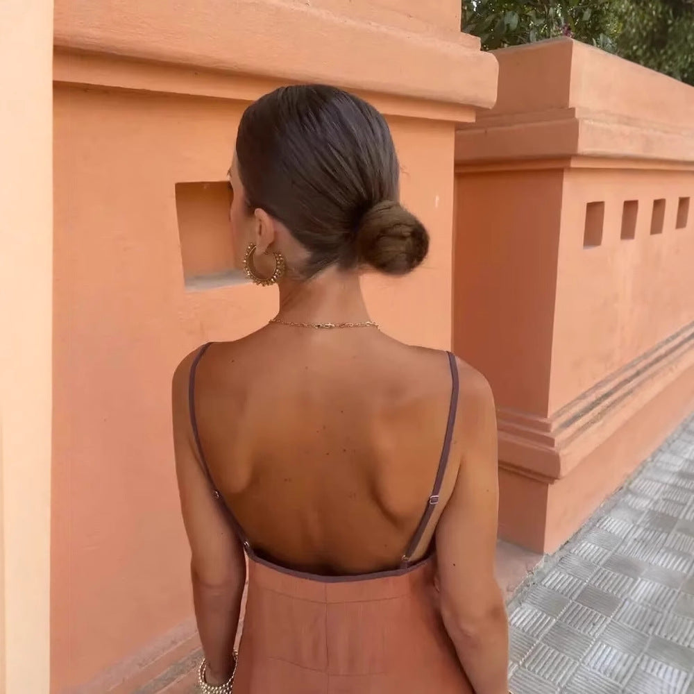 Damen Maxi-Kleid mit feinen Knopfdetails und zartem V-Ausschnitt R&B