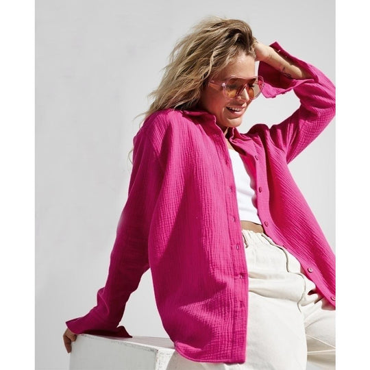 Damen Lässige Bluse im leichten Karo-Design mit langem Arm R&B