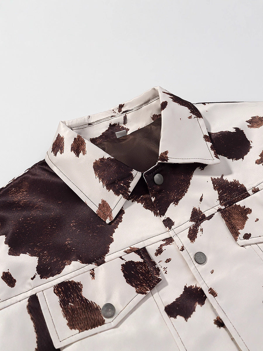 Damen lässige Jeansjacke im modernen Cow-Print-Design R&B