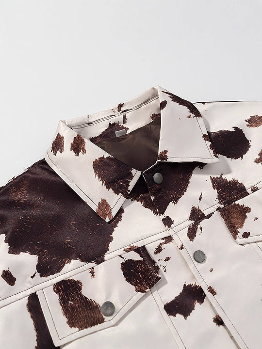 Damen lässige Jeansjacke im modernen Cow-Print-Design R&B