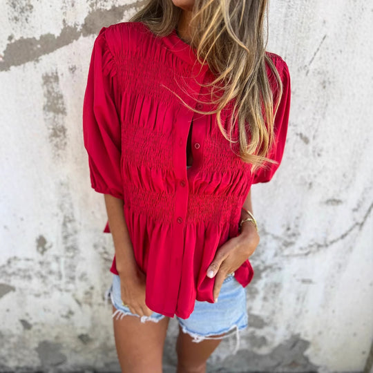 Damen Bluse mit Raffungen und Knopfleiste R&B
