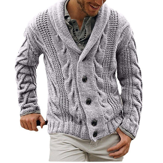 Herren Strickjacke mit grobem Muster und elegantem Revers R&B