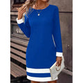 Damen Elegantes Kleid mit kontrastierenden Ärmelabschlüssen und Saum R&B