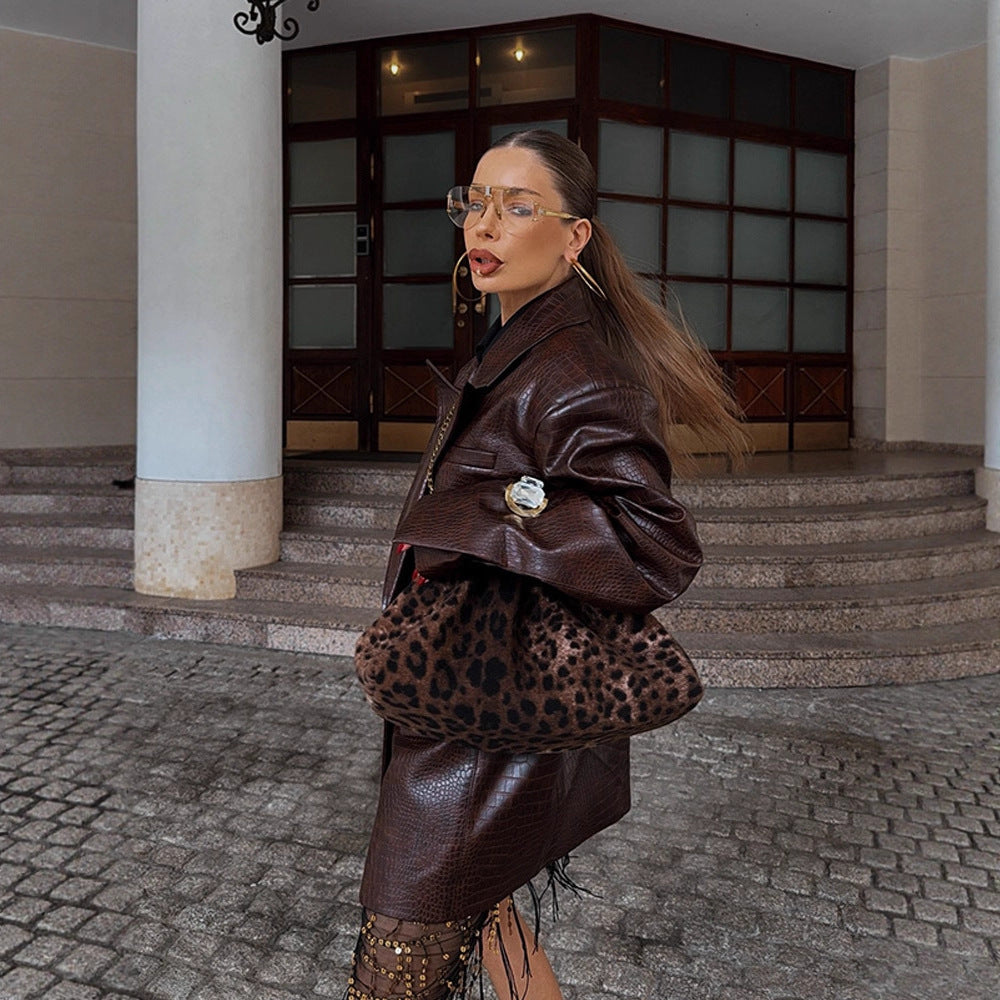 Damen modischer Kunstleder-Blazer mit Croco-Optik R&B