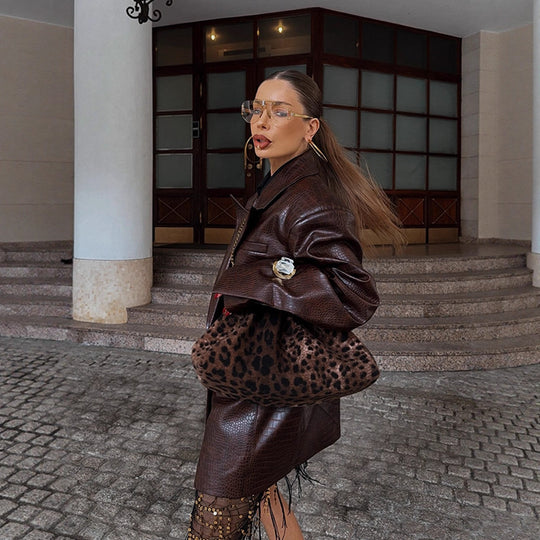 Damen modischer Kunstleder-Blazer mit Croco-Optik R&B