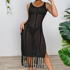 Damen Sommerliches Häkelkleid mit Fransen und seitlichem Schlitz R&B