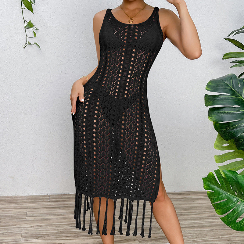Damen Sommerliches Häkelkleid mit Fransen und seitlichem Schlitz R&B