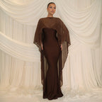 Damen Glamouröses Abendkleid mit fließendem Chiffonüberwurf und figurbetonter Silhouette R&B