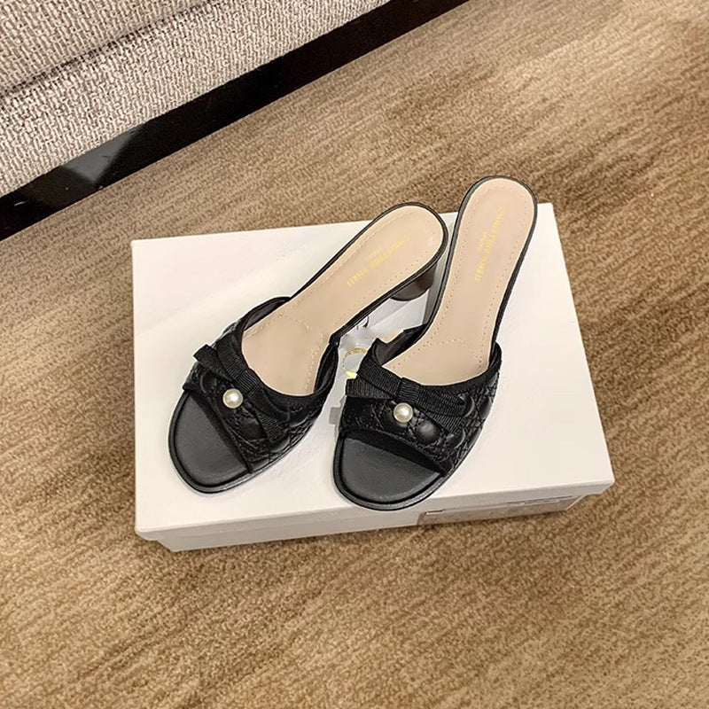 Damen modische Mules mit elegantem Perlenschmuck und komfortablem Absatz R&B