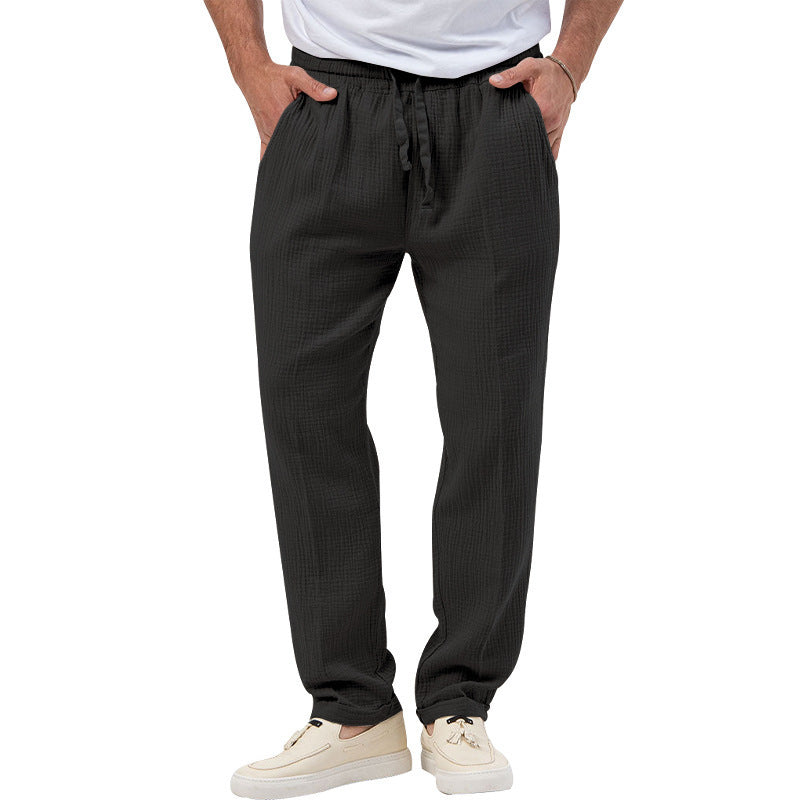 Herren nan lässige Musselin-Freizeithose mit elastischem Bund Kordelzug und seitlichen Eingrifftaschen R&B