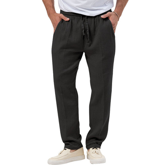 Herren nan lässige Musselin-Freizeithose mit elastischem Bund Kordelzug und seitlichen Eingrifftaschen R&B