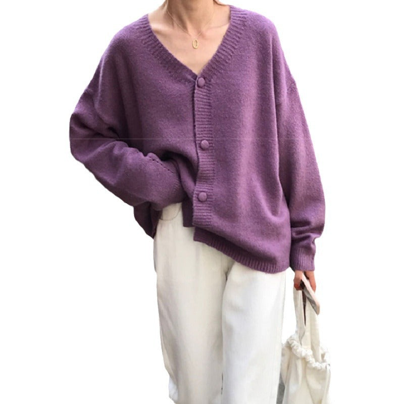 Damen Flauschiger Strickcardigan mit Knopfleiste und weitem Schnitt R&B