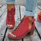 Damen Elegante und modische Schnürsandalen mit Blockabsatz