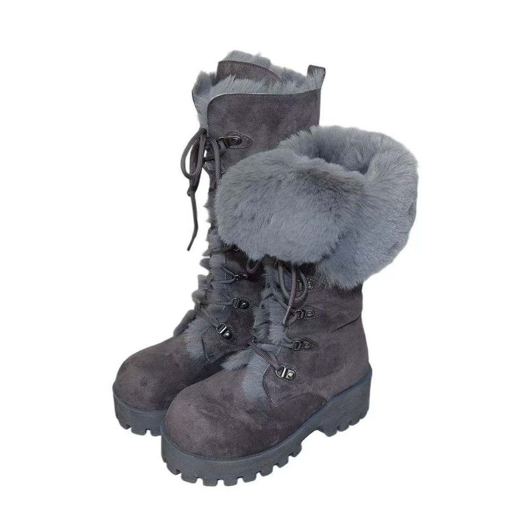Damen Winterstiefel mit warmem Fellkragen und rutschfester Sohle R&B