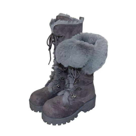 Damen Winterstiefel mit warmem Fellkragen und rutschfester Sohle R&B