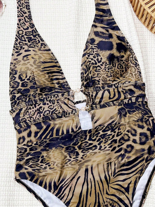 Damen Designer Badeanzug mit tiefem V-Ausschnitt und Riemen R&B