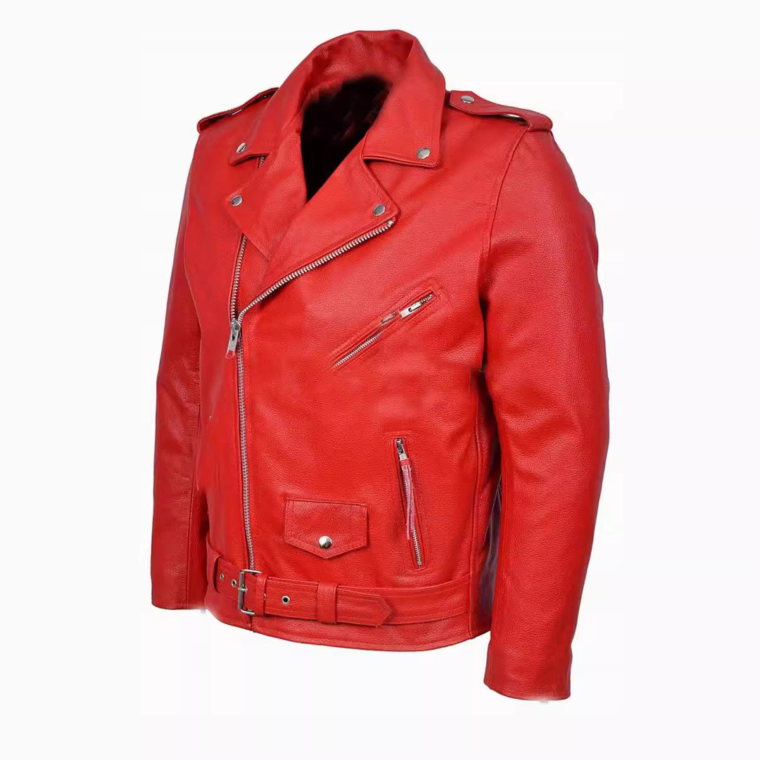 Herren Leder Bikerjacke mit dekorativem Gürtel