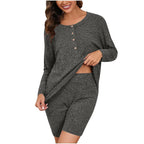 Damen Komfortables Lounge-Set mit langärmligem Oberteil und Shorts R&B
