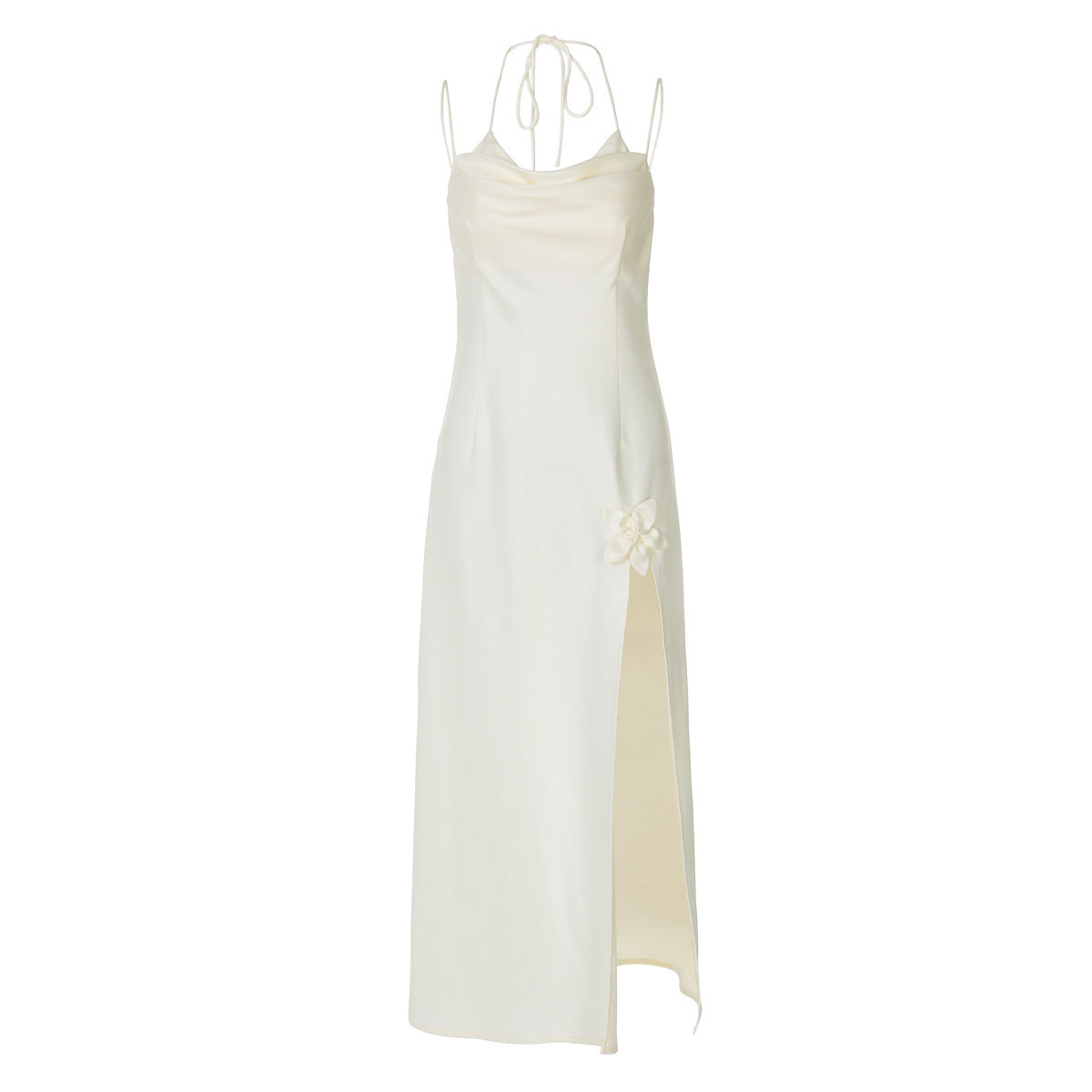 Damen Elegantes langes Kleid mit zarter Drapierung und floralem Detail R&B