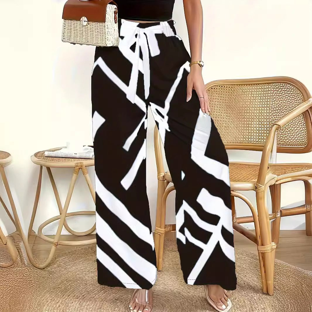 Damen Weit geschnittene Palazzo-Hose mit grafischem Muster und elastischem Bund R&B