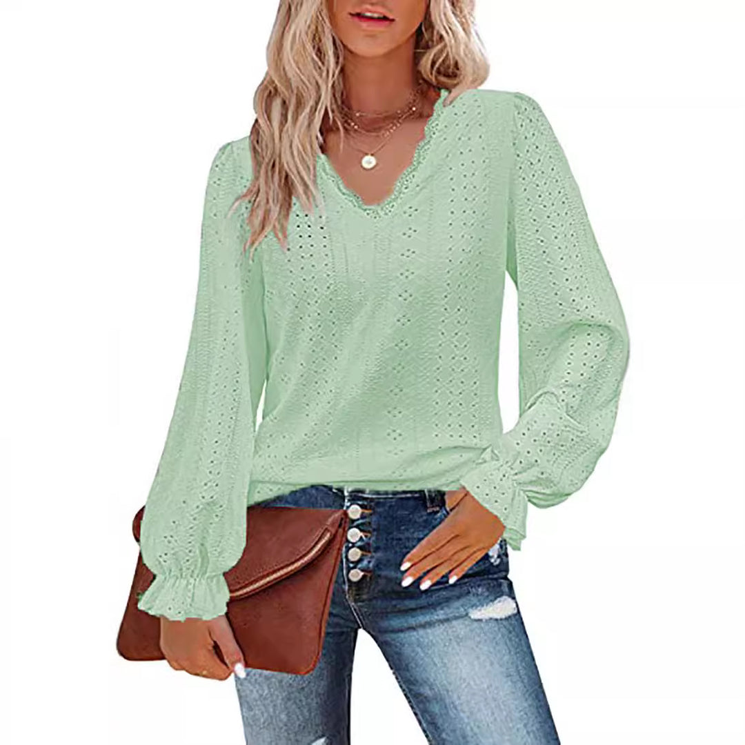 Damen lässige Bluse mit romantischem Spitzenmuster R&B
