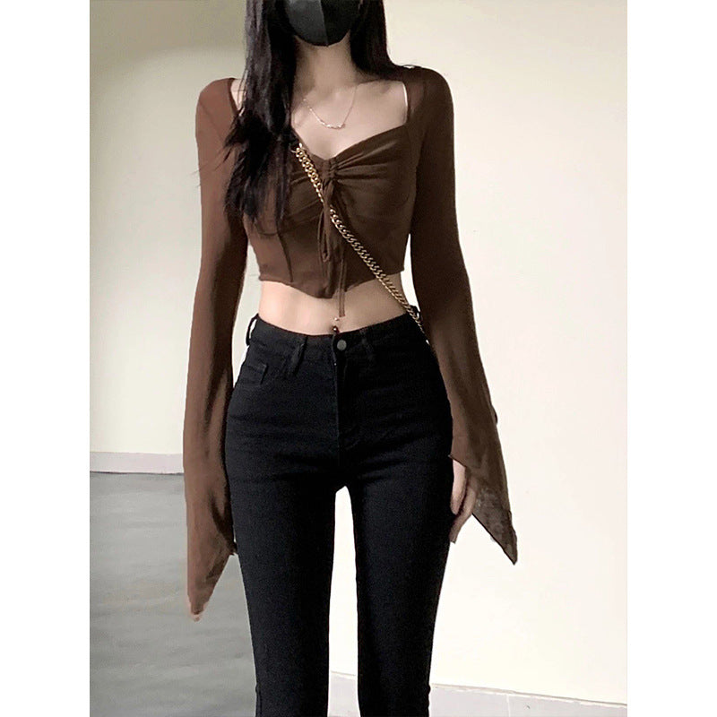 Damen Crop-Top mit raffiniertem Knoten und weitem Ärmel