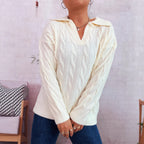 Damen Grobstrickpullover mit farbenfrohem Zopfdesign und klassischem Kragen R&B