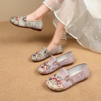 Damen elegante und bequeme Ballerinas mit floralem Stickdesign R&B