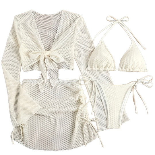 Damen luftiger Netz-Bikini mit sportlichem Cover-Up R&B