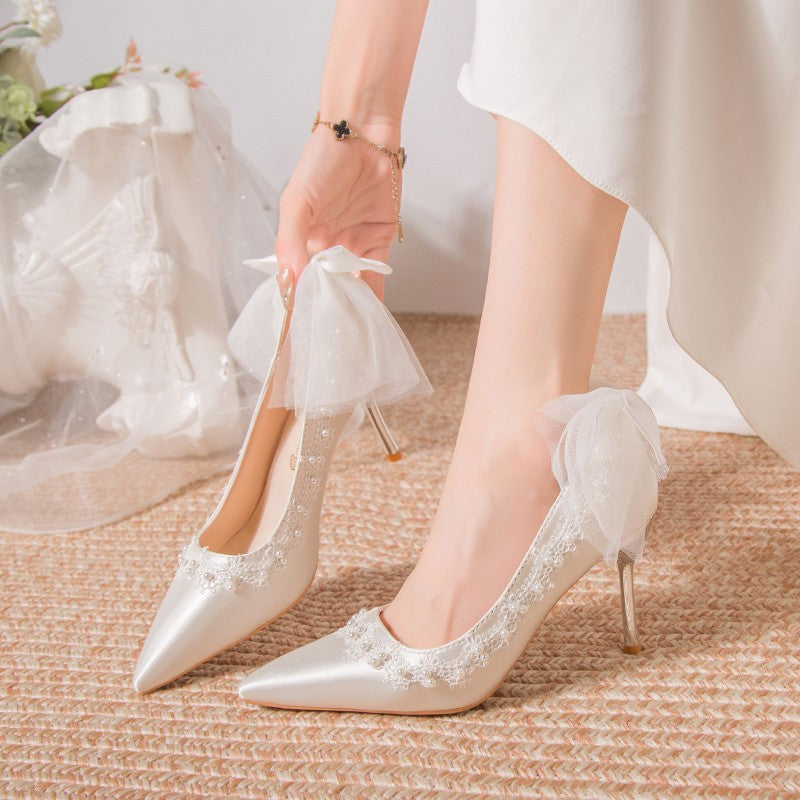 Damen Elegante High Heels mit zartem Spitzen- und Schleifendetail R&B