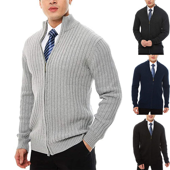 Herren Strickjacke mit modernen Zipper-Details und feinem Rippmuster R&B