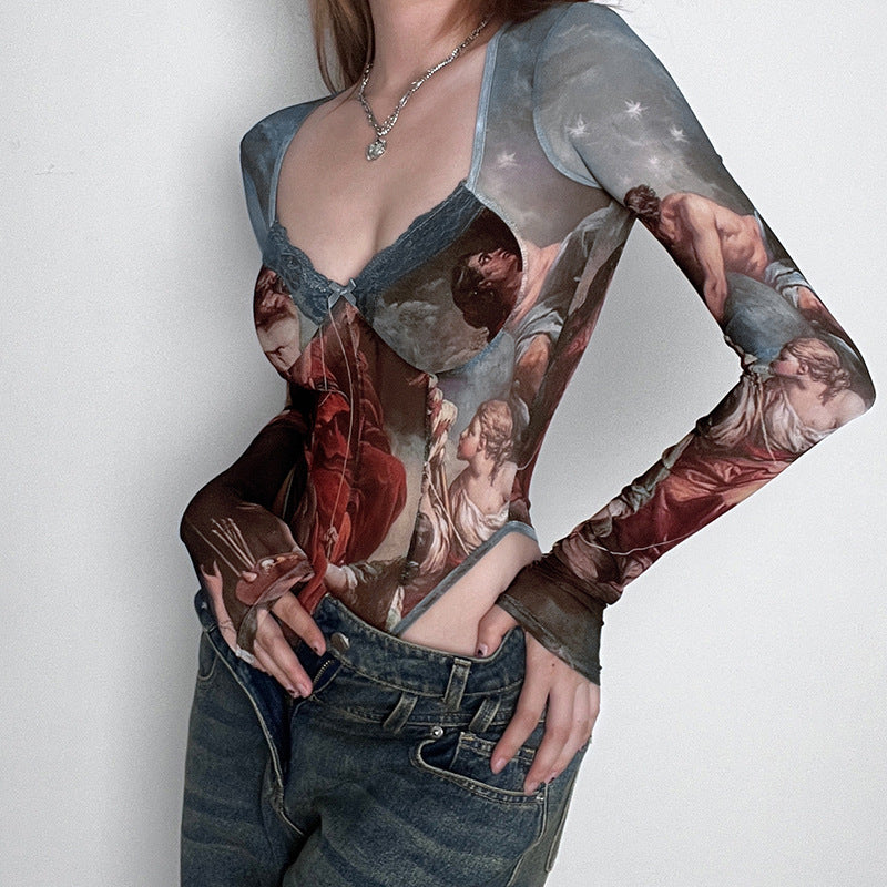 Damen Spitzen-Bodysuit mit verführerischem V-Ausschnitt und süßen Rüschendetails R&B