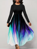 Damen Elegantes Maxikleid mit kreativer Farbverlauf-Optik und langen Ärmeln R&B