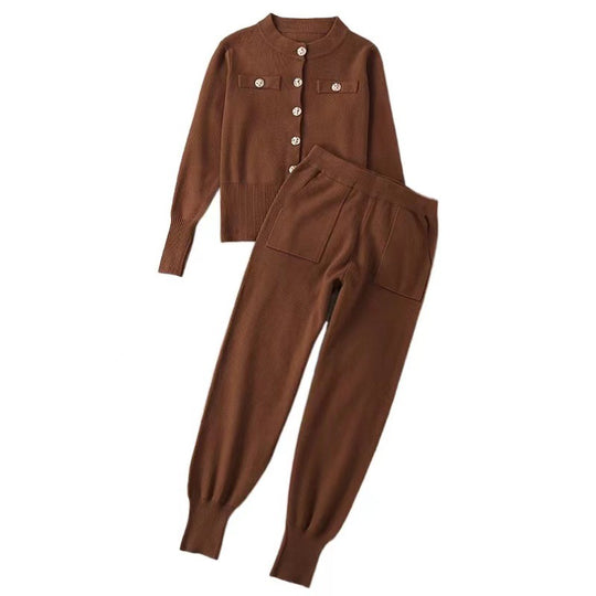 Damen elegantes Strickanzug-Set mit Knopfdétails R&B