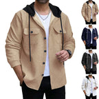 Herren nan strukturierte Overshirtjacke mit gesteppter Diagonalstruktur, Kontrastkapuze und aufgesetzten Brustklappen R&B