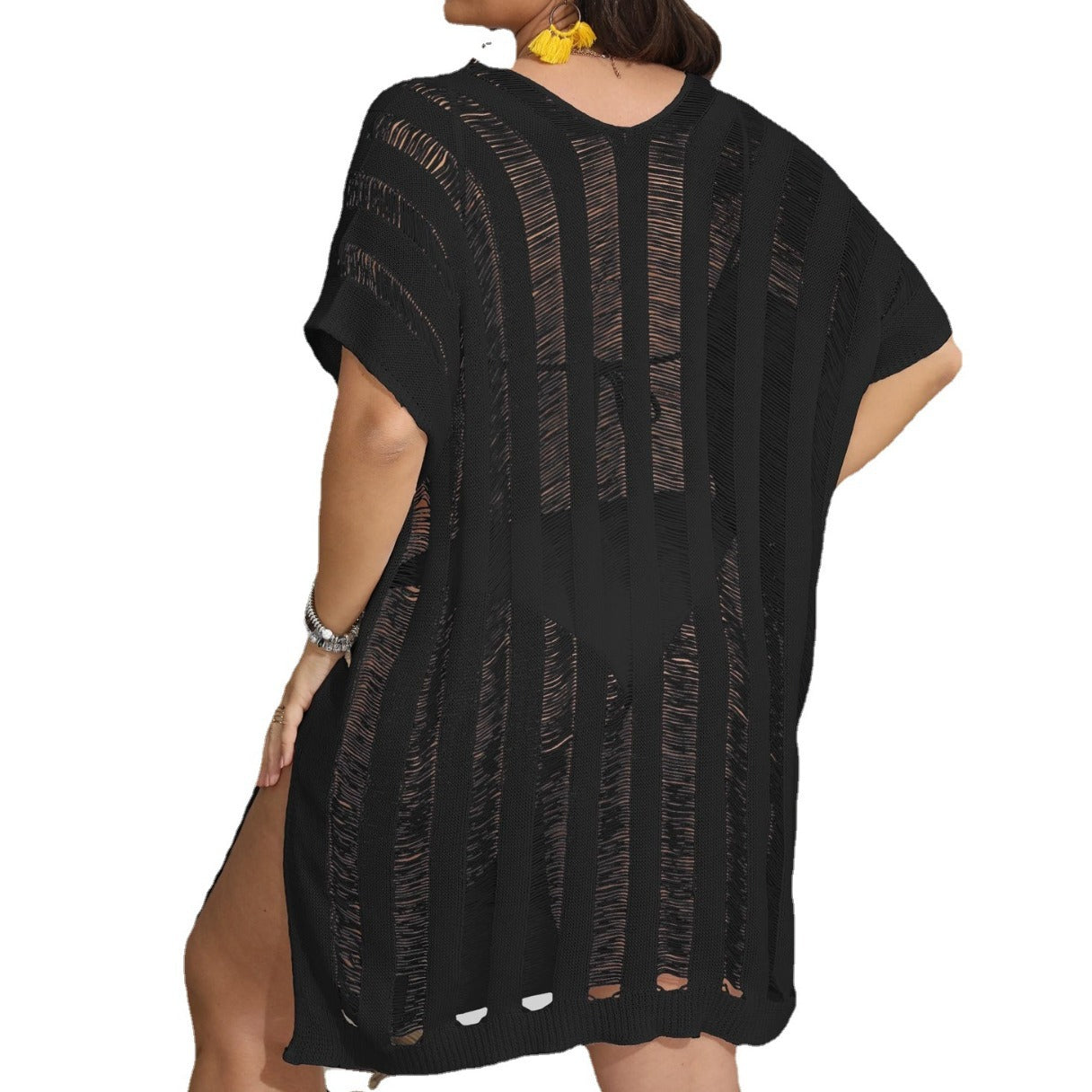 Damen luftiger Beach-Kaftan mit feinem Streifenmuster R&B