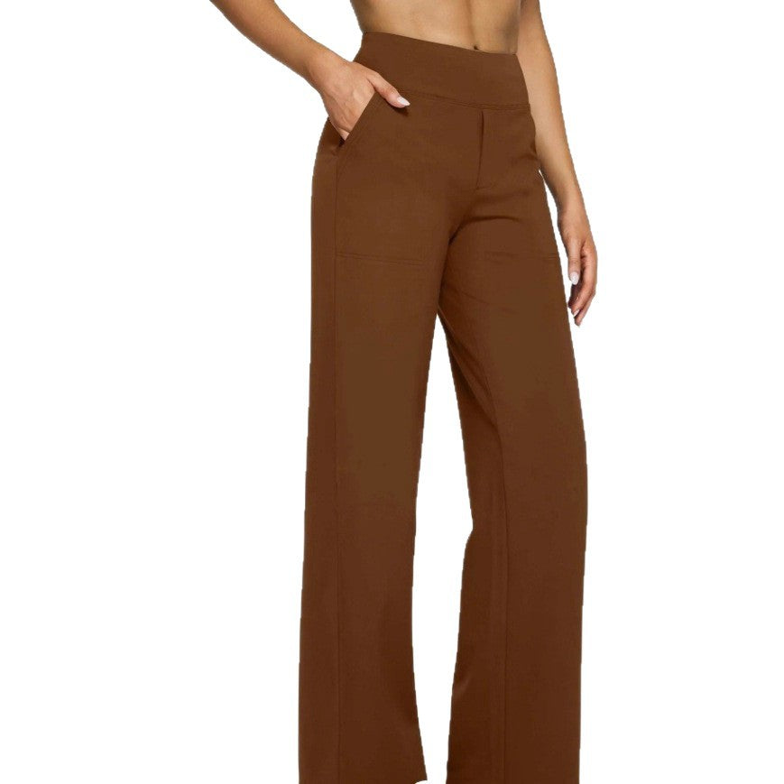 Damen nan fließende High-Waist-Hose mit extra weitem Bein, elastischem Komfortbund und Eingrifftaschen R&B
