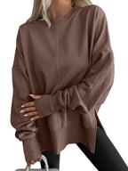 Damen Bequemer Langarm-Sweater mit Seitenschlitzen R&B