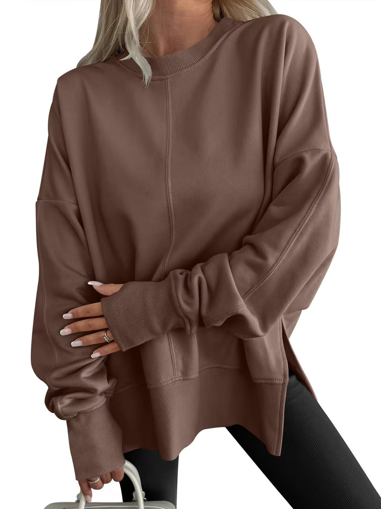 Damen Bequemer Langarm-Sweater mit Seitenschlitzen R&B