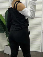 Damen asymmetrisches Oberteil mit freiem Schulterdesign und verbindenden Trägern R&B