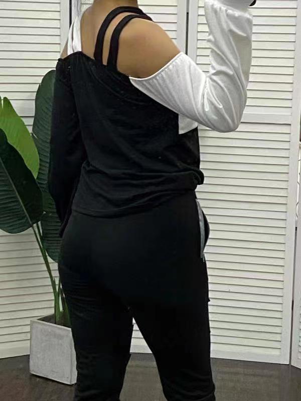 Damen asymmetrisches Oberteil mit freiem Schulterdesign und verbindenden Trägern R&B