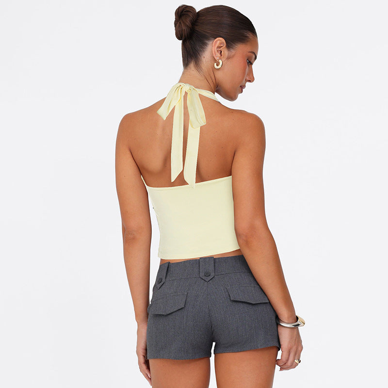 Damen Neckholder-Top mit dekorativem Ausschnitt und Raffung R&B