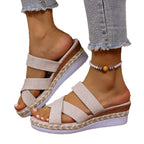 Damen Wedge-Pantoletten mit hochwertigem Textilobermaterial und raffiniertem Bast-Detail R&B