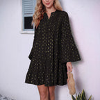 Damen lässiges Hemdblusenkleid mit Rüschendetails und Knopfleiste R&B