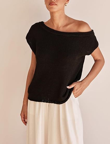 Damen lässiges Oversized Strickoberteil mit offener Schulterpartie R&B