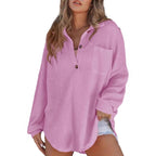 Damen Oversized Baumwollhemd mit Knopfleiste und Brusttasche R&B