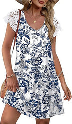 Damen Sommerkleid mit eleganten Spitzenärmeln und floralem Muster R&B