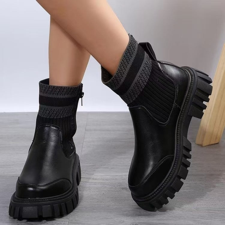 Damen Biker-Stiefel mit elastischem Strickansatz und robustem Profil R&B