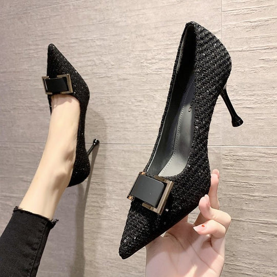 Damen elegante spitze Pumps mit glamourösem Schleifenakzent R&B